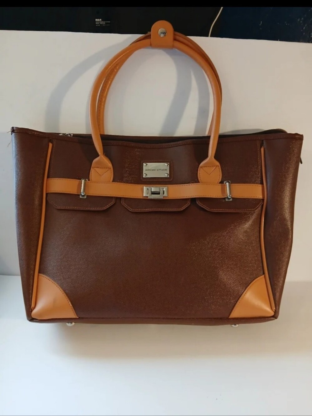 Adrienne Vittadini Two-Tone Saffiano Faux Leather Satchel-Shoulder-Tote Bag